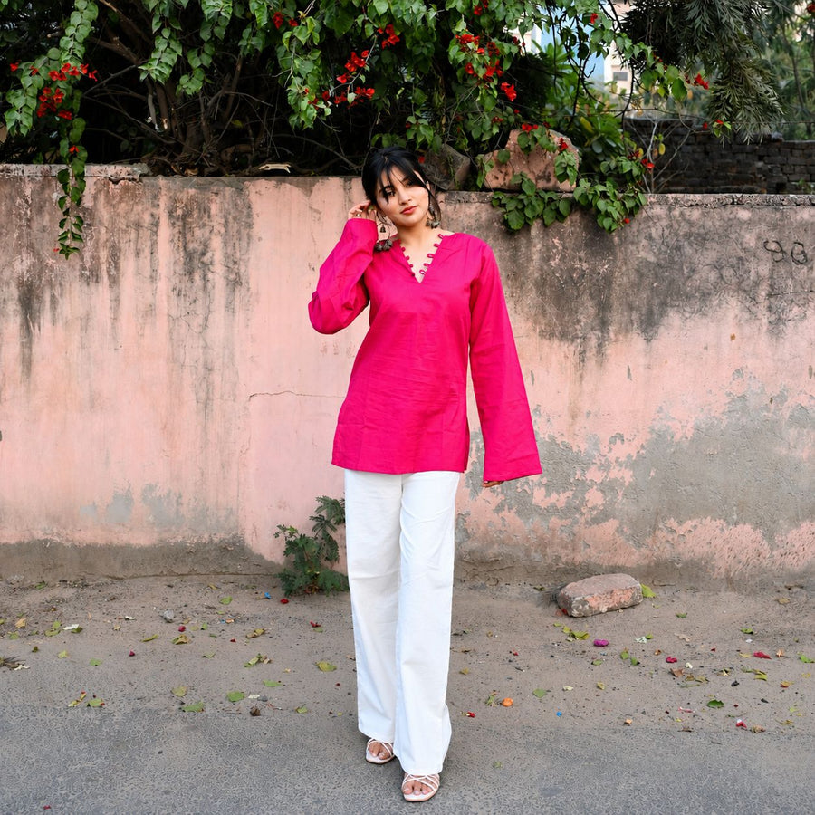 Elegant V-Neck Tunic & Palazzo Set  (CJ03)