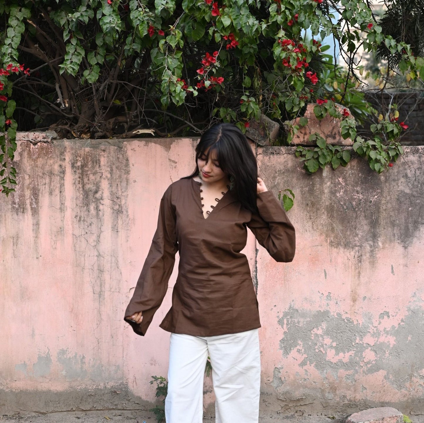 Elegant V-Neck Tunic & Palazzo Set  (CJ03)