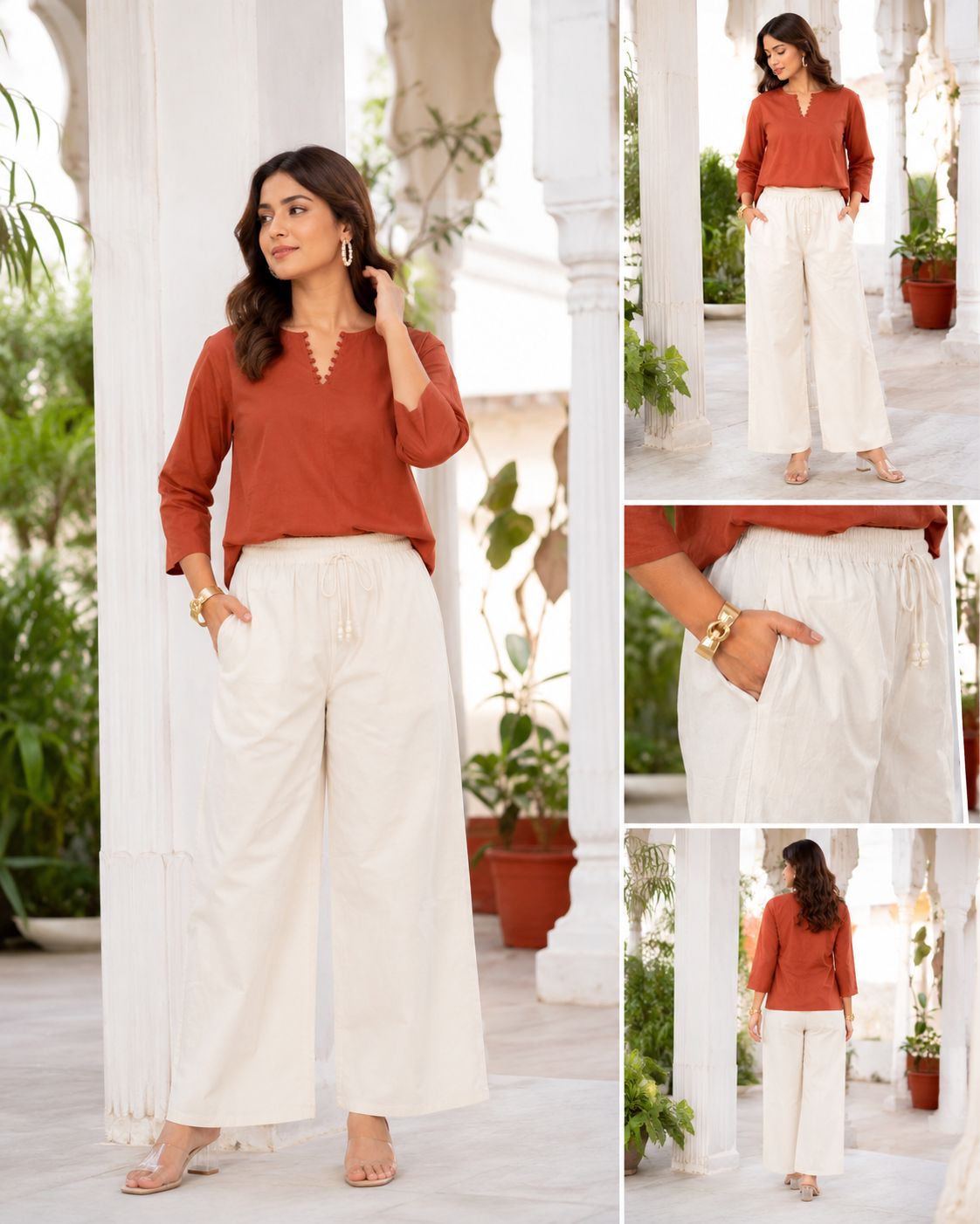 Elegant V-Neck Tunic & Palazzo Set  (CJ03)