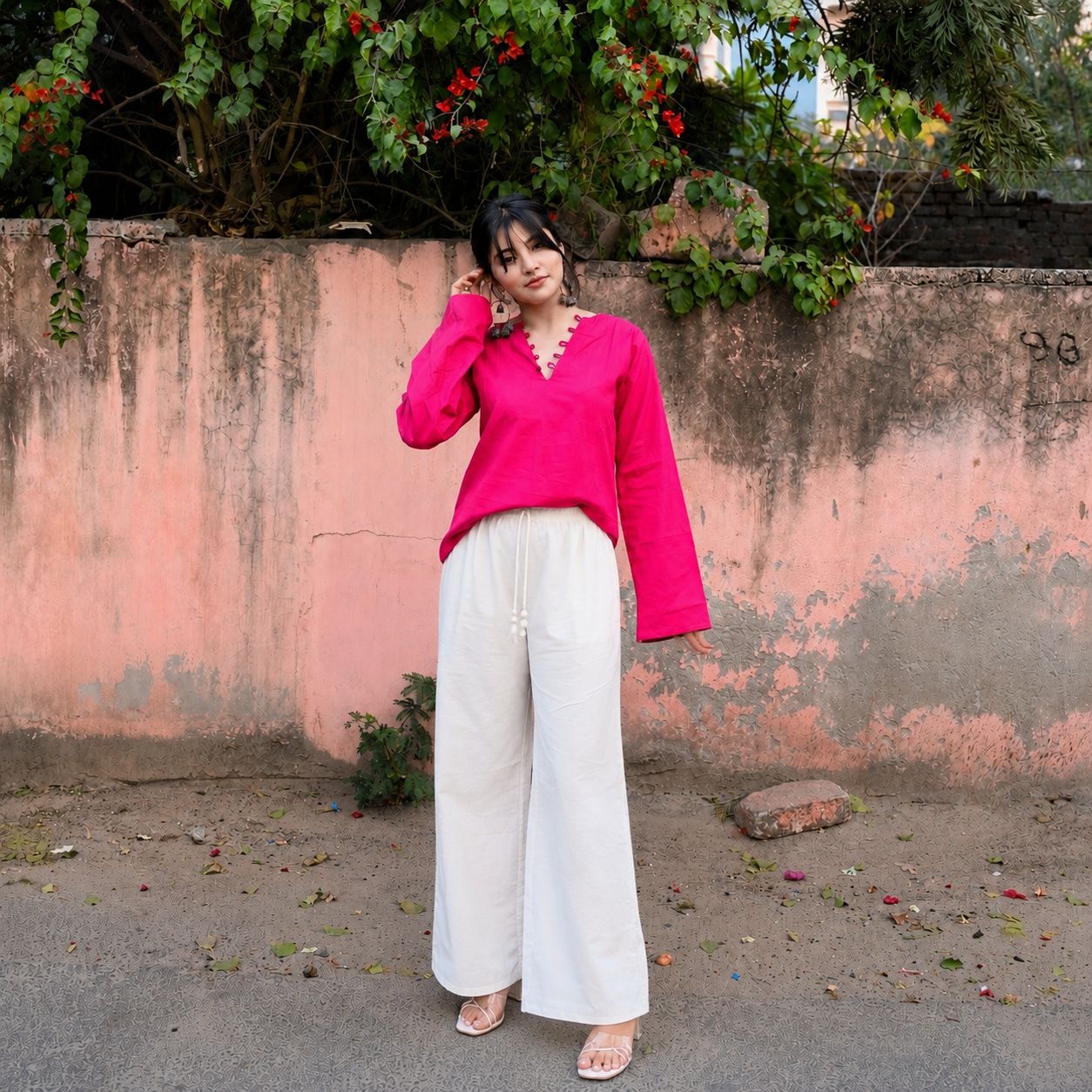 Elegant V-Neck Tunic & Palazzo Set  (CJ03)