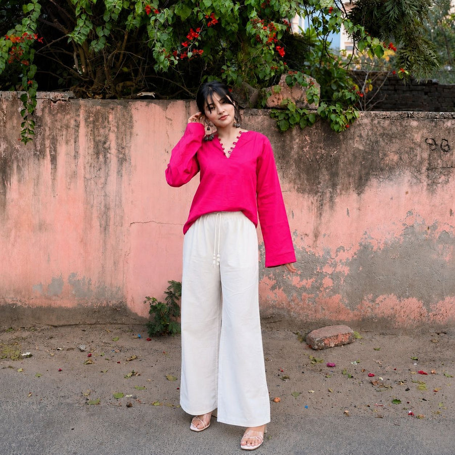 Elegant V-Neck Tunic & Palazzo Set  (CJ03)