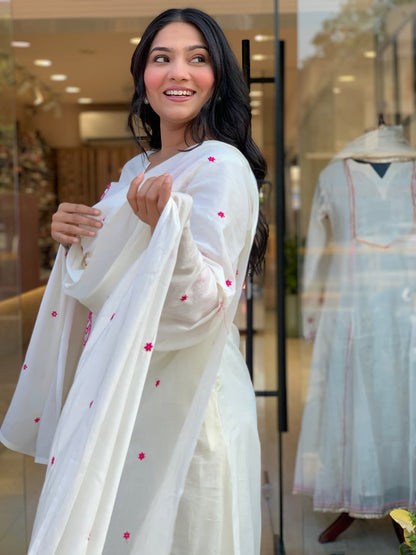 ✨ Premium Cotton Embroidered Kurta Pant Dupatta Set (RD57)