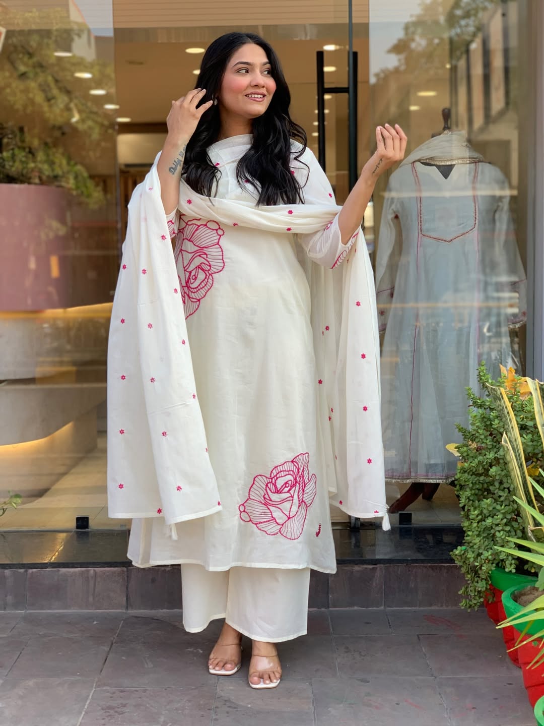 ✨ Premium Cotton Embroidered Kurta Pant Dupatta Set (RD57)