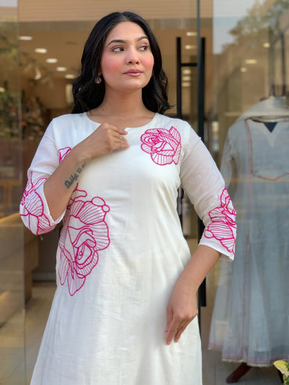 ✨ Premium Cotton Embroidered Kurta Pant Dupatta Set (RD57)