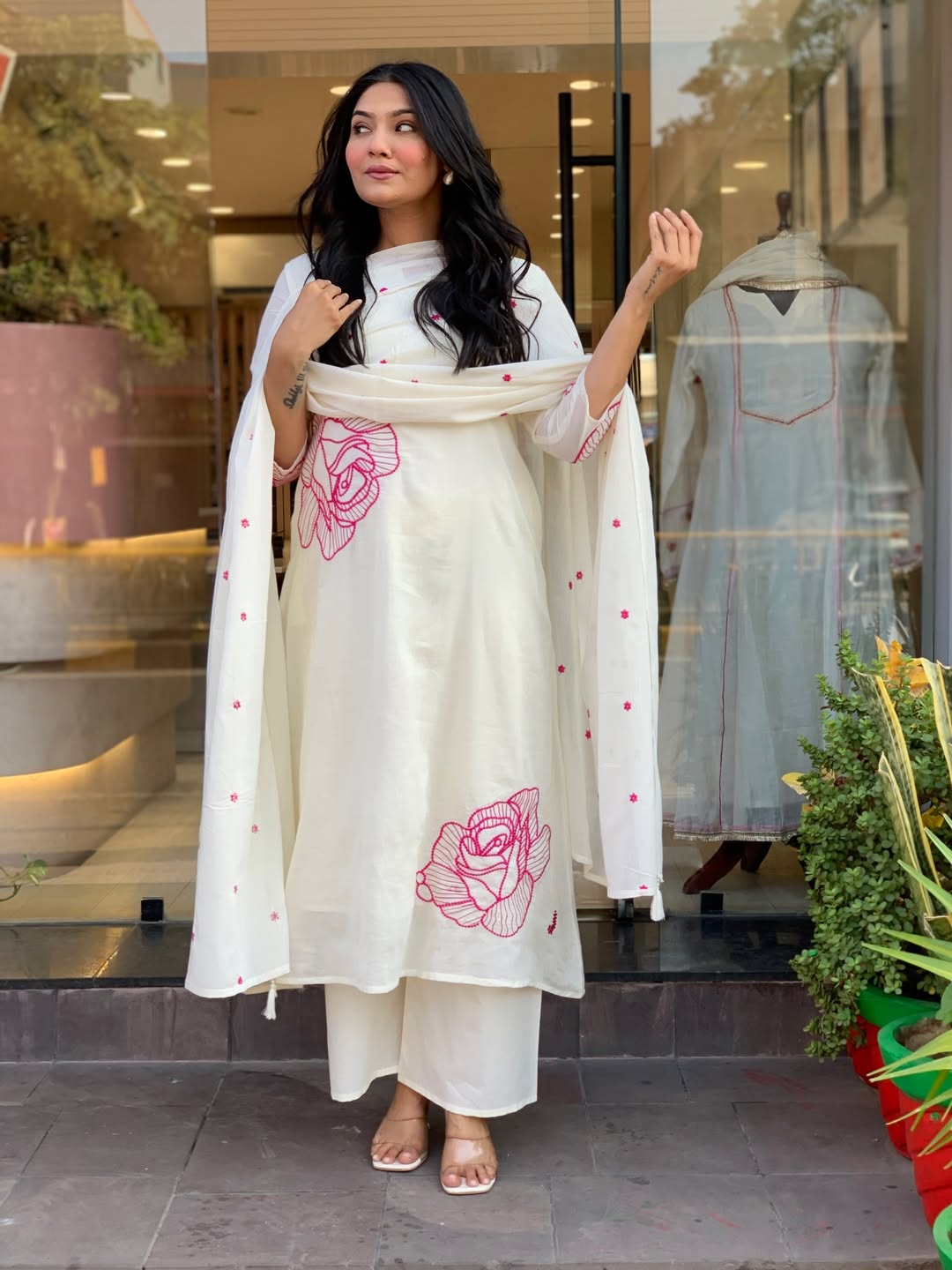 ✨ Premium Cotton Embroidered Kurta Pant Dupatta Set (RD57)