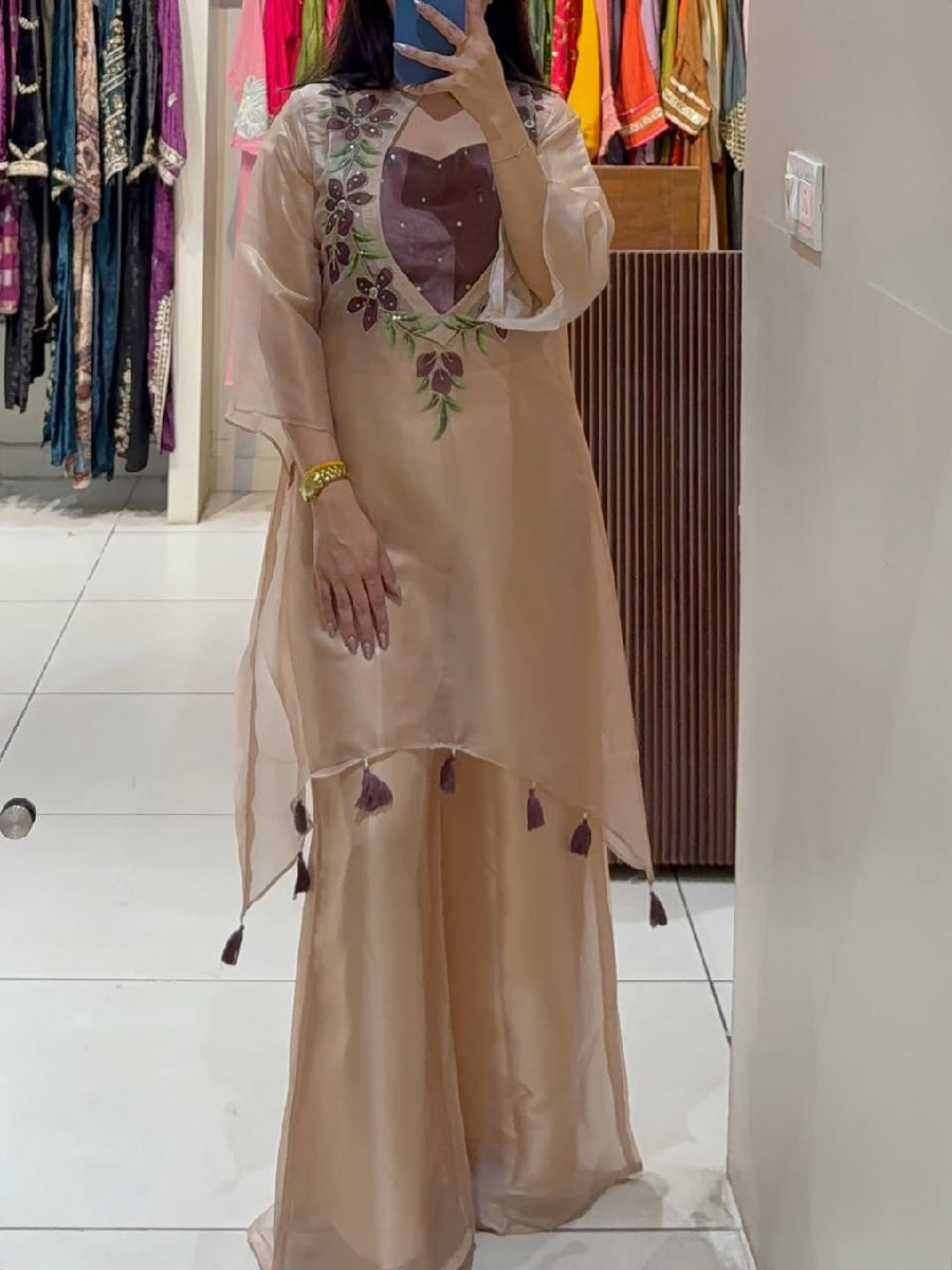 Floral Handwork Organza Co-ord Set for Women (RRRD48)