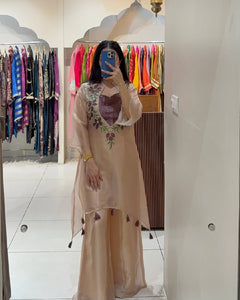 Floral Handwork Organza Co-ord Set for Women (RRRD48)