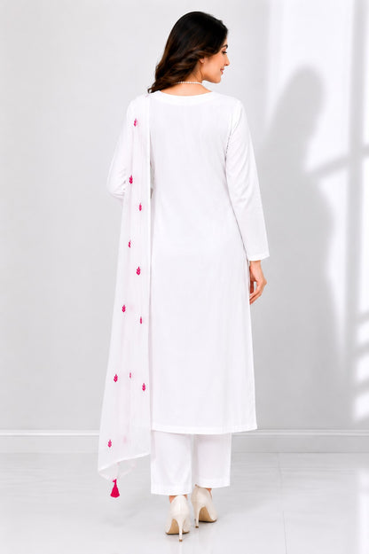 Women's Floral Embroidered Cotton Suit Set with Dupatta (RRRD49)