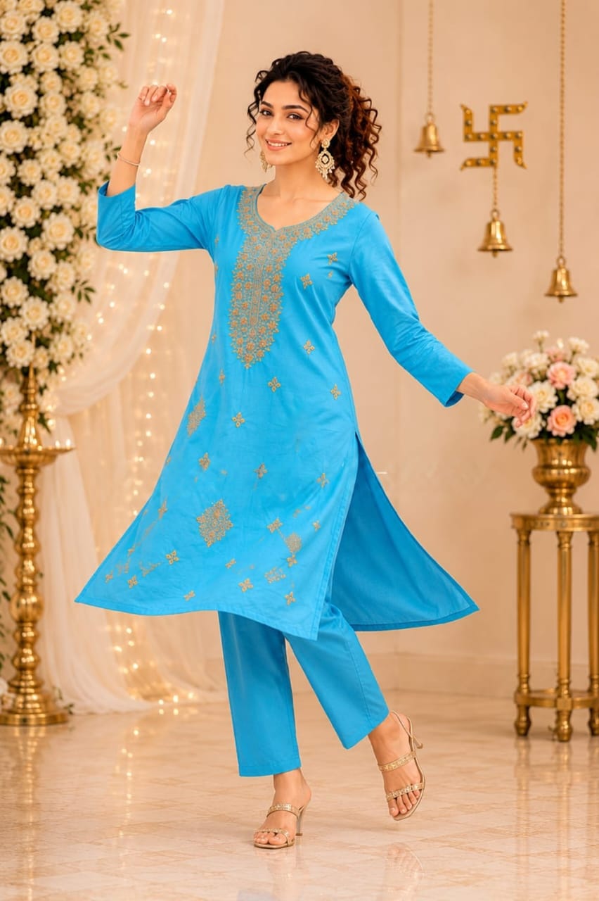 Designer Gold Work Kurta Pant Set for Women (RRRD50)