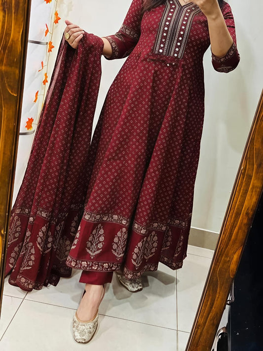Royal Bandhej Printed Anarkali Suit Set with Dupatta (RD60)