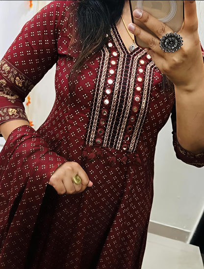 Royal Bandhej Printed Anarkali Suit Set with Dupatta (RD60)