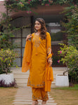 Classic Mustard Floral Embroidered Kurta Set (SWSK66)