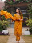 Classic Mustard Floral Embroidered Kurta Set (SWSK66)