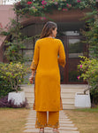 Classic Mustard Floral Embroidered Kurta Set (SWSK66)