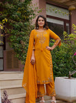 Classic Mustard Floral Embroidered Kurta Set (SWSK66)