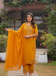 Classic Mustard Floral Embroidered Kurta Set (SWSK66)
