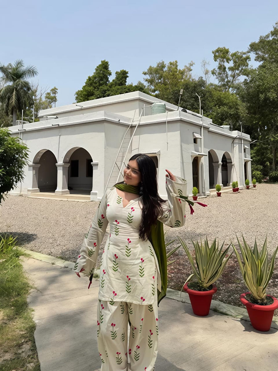 Rosette Floral Kurta Palazzo Dupatta Set (RD61)