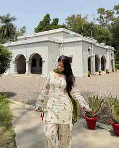 Rosette Floral Kurta Palazzo Dupatta Set (RD61)
