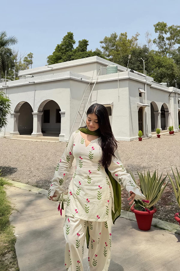 Rosette Floral Kurta Palazzo Dupatta Set (RD61)