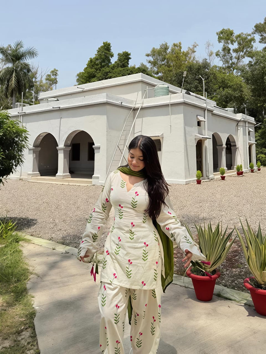 Rosette Floral Kurta Palazzo Dupatta Set (RD61)