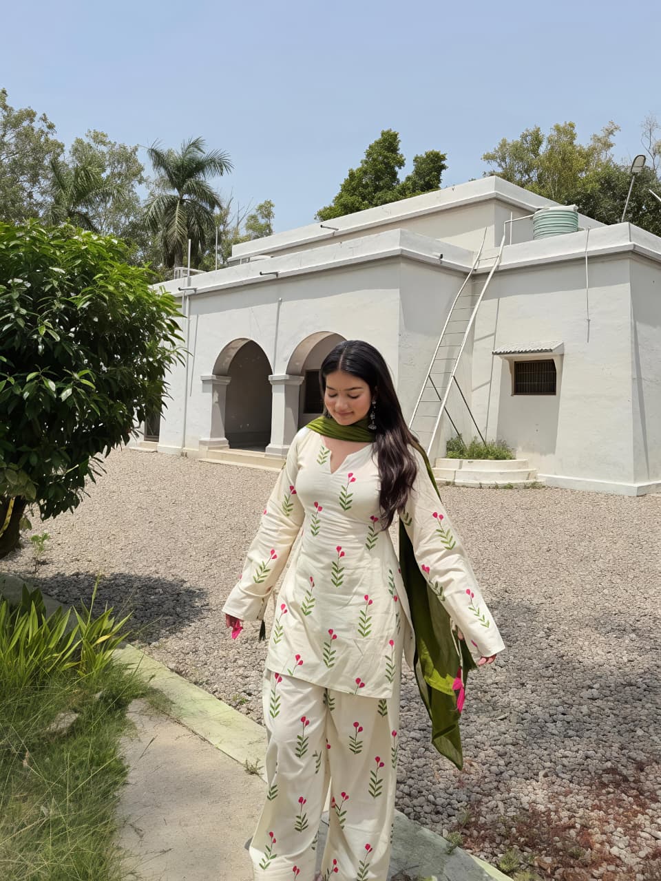 Rosette Floral Kurta Palazzo Dupatta Set (RD61)
