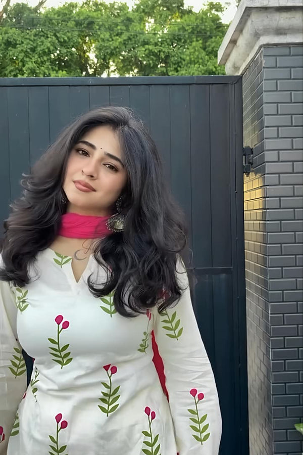 Rosette Floral Kurta Palazzo Dupatta Set (RD61)