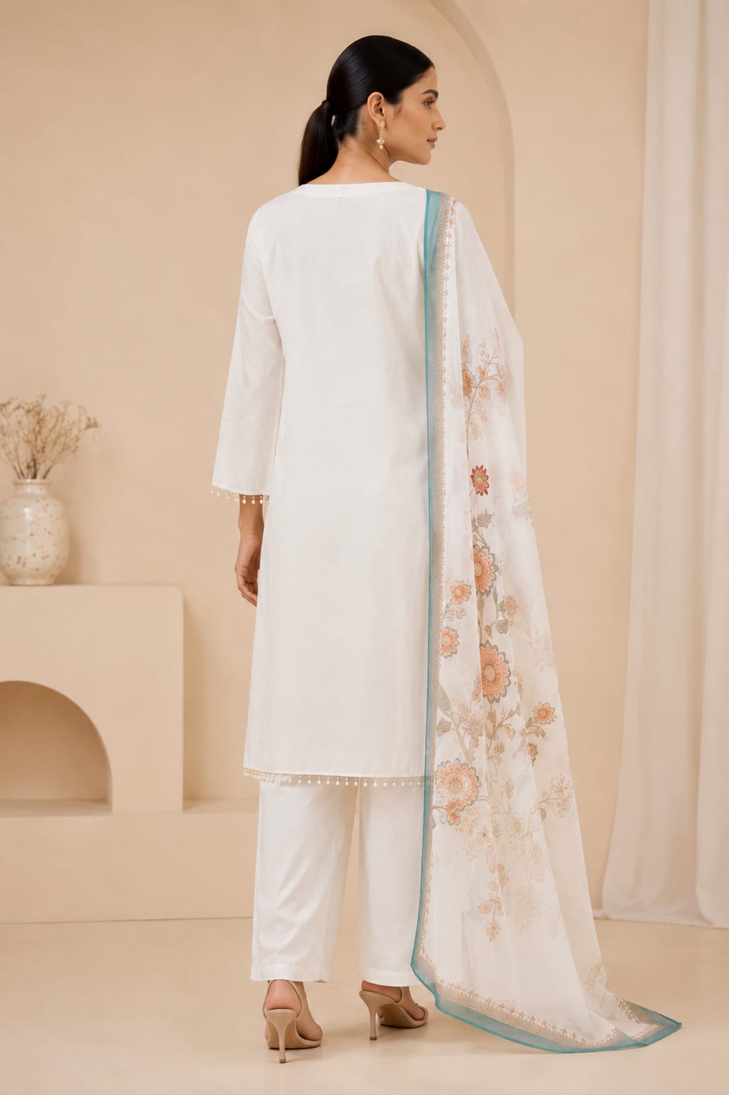 Royal Peacock Embroidered White Suit Set🤍🦚 (RRRD53)