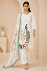 Royal Peacock Embroidered White Suit Set🤍🦚 (RRRD53)