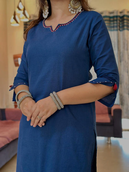 Women's Navy Blue Straight Kurta Pant Set with Premium Printed Dupatta (RD63)