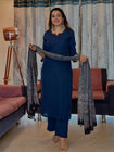 Women's Navy Blue Straight Kurta Pant Set with Premium Printed Dupatta (RD63)