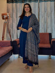 Women's Navy Blue Straight Kurta Pant Set with Premium Printed Dupatta (RD63)