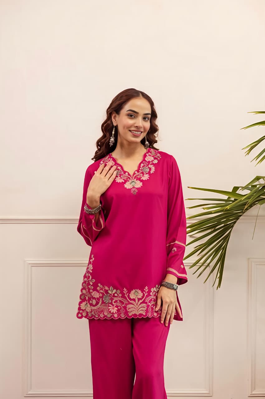 Women's Premium Floral Embroidered Co-Ord Set (RD67)