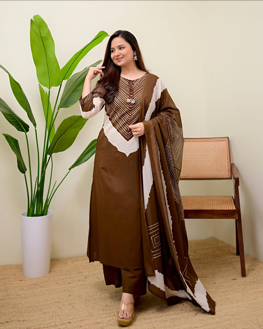 Elegant Bandhani Print Straight Suit Set with Dupatta (SWSK68)