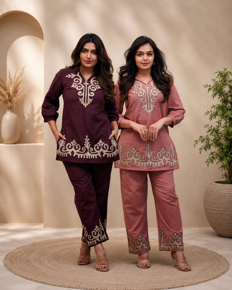 Premium Embroidered Cotton Co-Ord Set for Women (SWSK72)