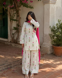 Women's Premium Cotton Farsi Salwar Suit Set with Floral Print & Dupatta (RS02)