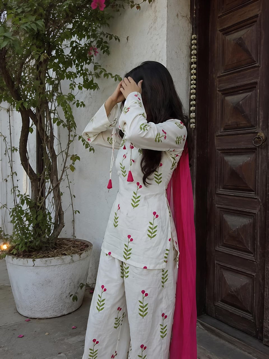 Women's Premium Cotton Farsi Salwar Suit Set with Floral Print & Dupatta (RS02)