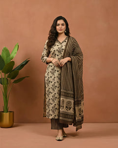 Beige & Brown Ethnic Suit Set (RS03)