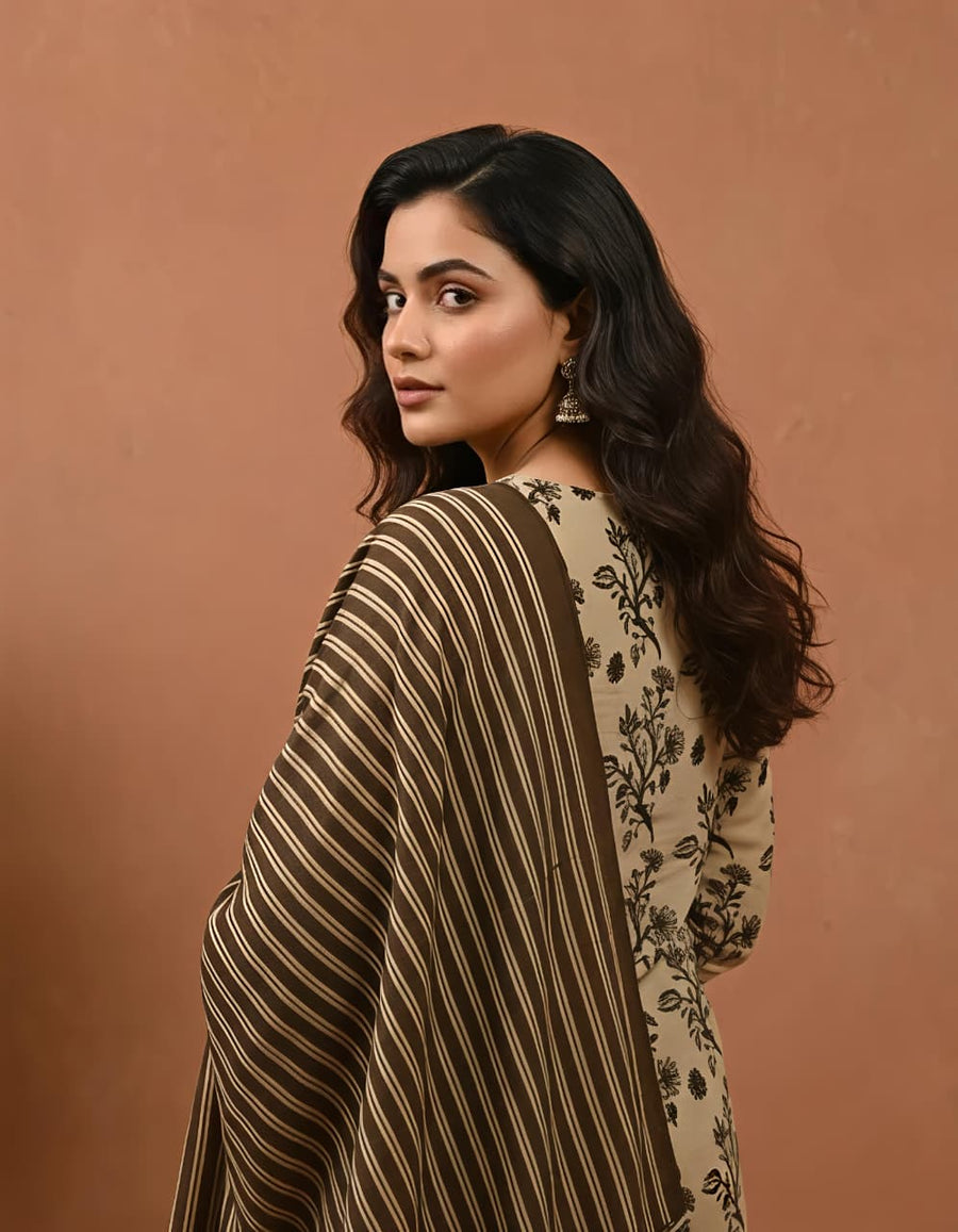 Beige & Brown Ethnic Suit Set (RS03)