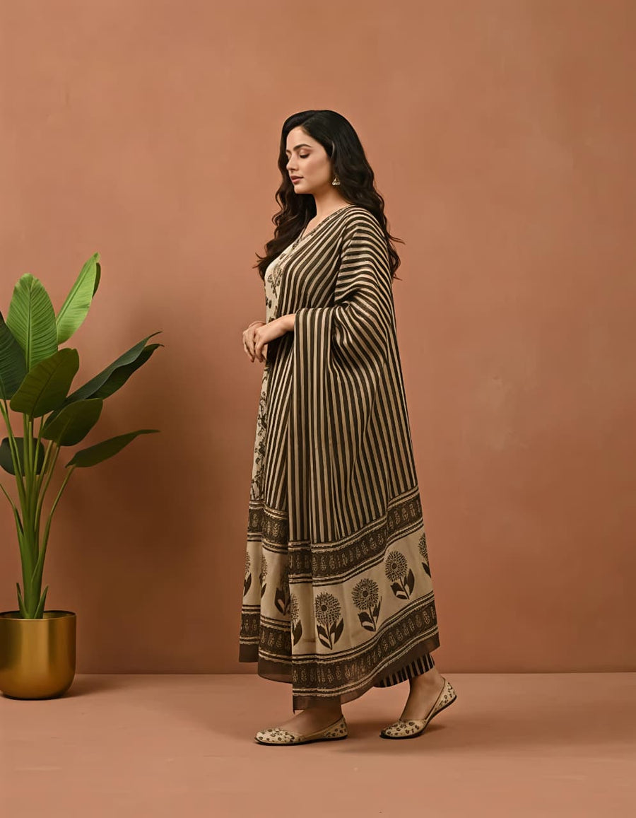 Beige & Brown Ethnic Suit Set (RS03)
