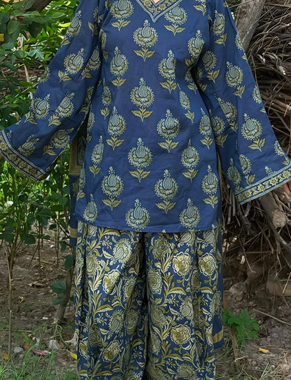 Women's Navy Blue Cotton Ethnic Suit Set (RD71)