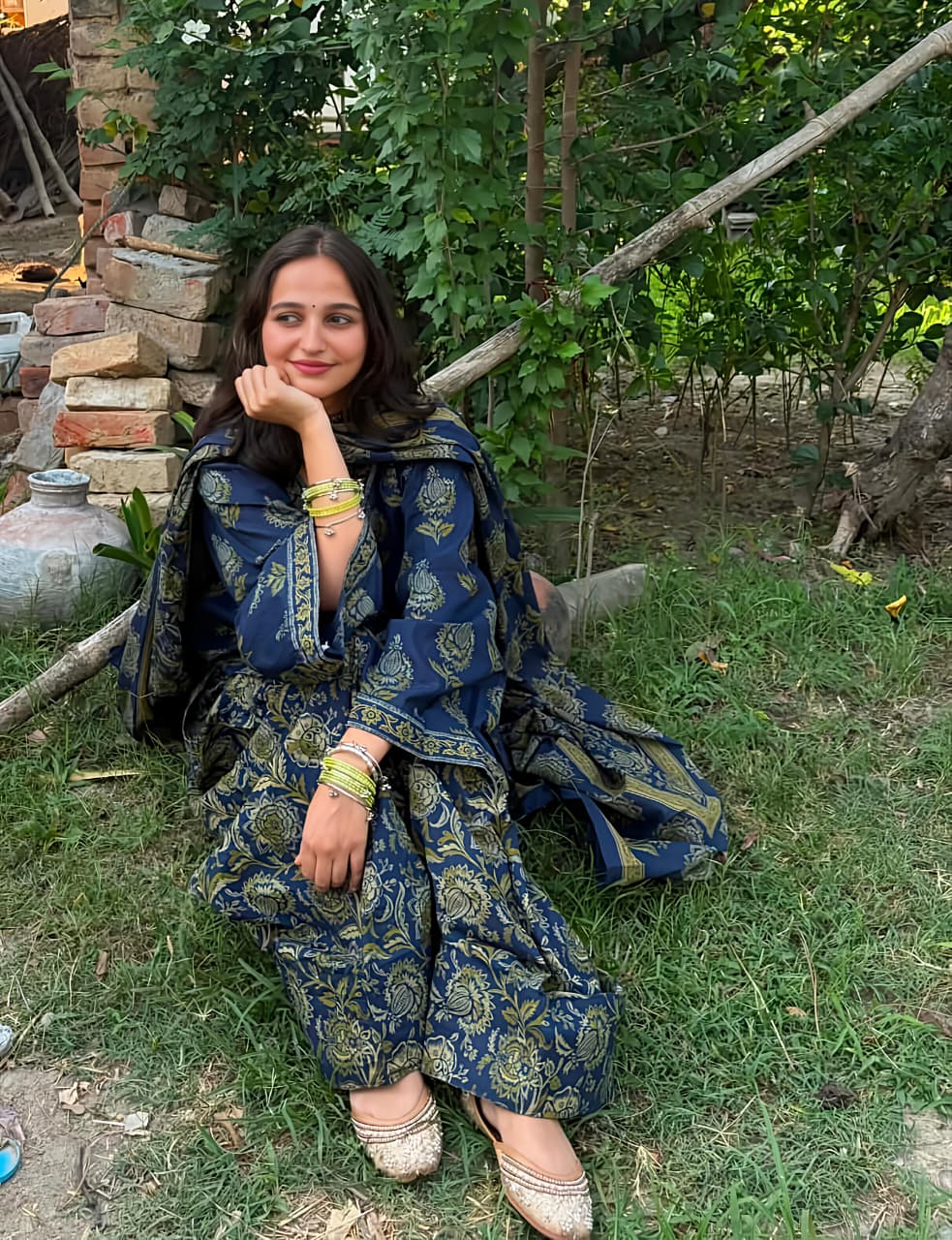 Women's Navy Blue Cotton Ethnic Suit Set (RD71)