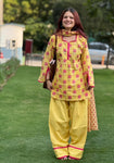Women's Yellow Floral Printed Cotton Kurta Set with Patiala Pant & Dupatta (RD73)