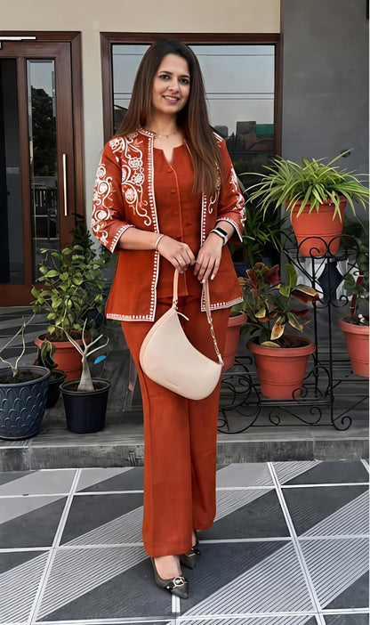 Embroidered Cotton Flex Co-Ord Set for Women (RS04)
