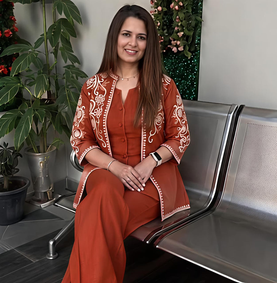 Embroidered Cotton Flex Co-Ord Set for Women (SWSK71)