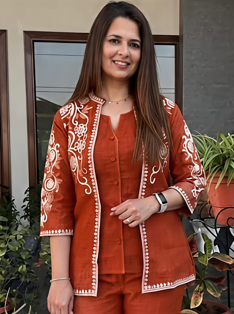 Embroidered Cotton Flex Co-Ord Set for Women (SWSK71)