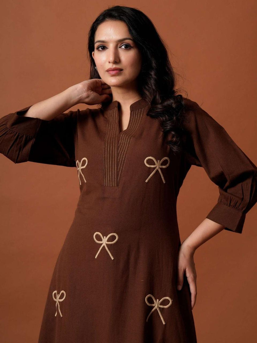 Bow Embroidered Cotton Dress (CJ05)