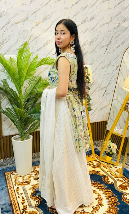 Botanical Print Kurta Set with Flared Pants (RRRD61)