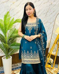Royal Embroidered Peplum Sharara Set with Dupatta (RRRD62)