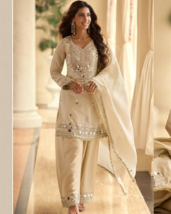 Elegant Embroidered Chikankari Suit Set with Dupatta (RRRD63)