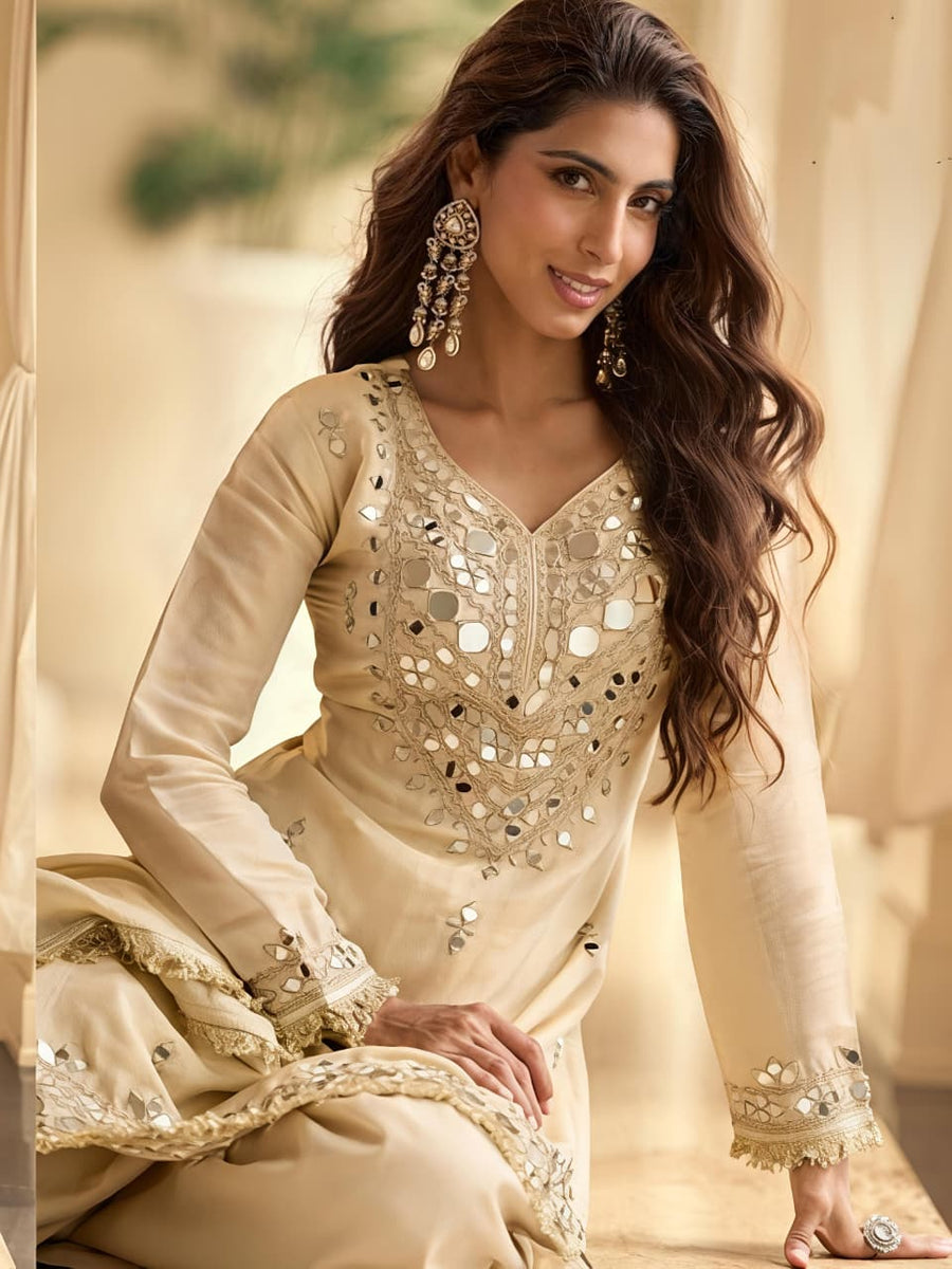 Elegant Embroidered Chikankari Suit Set with Dupatta (RRRD63)